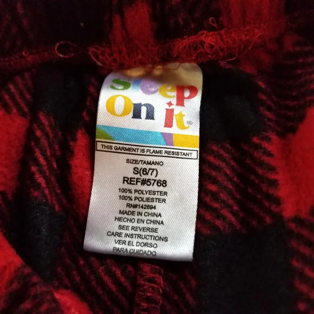Sleep On It Pajama Pants Size S 6 7 Red Black Buffalo Plaid Fleece Cozy Kids